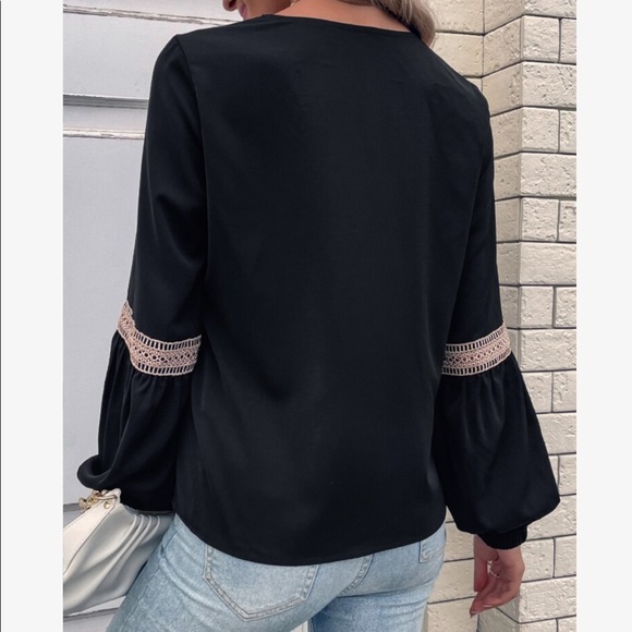 Boho Sheer Mesh Lace Long Sleeve Top Blouse Shirt Black - Picture 3 of 7